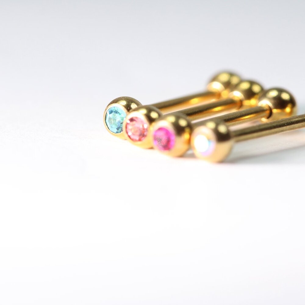 Set Of Four Barbells Piercings Gold Plated Surgical Steel New View 4